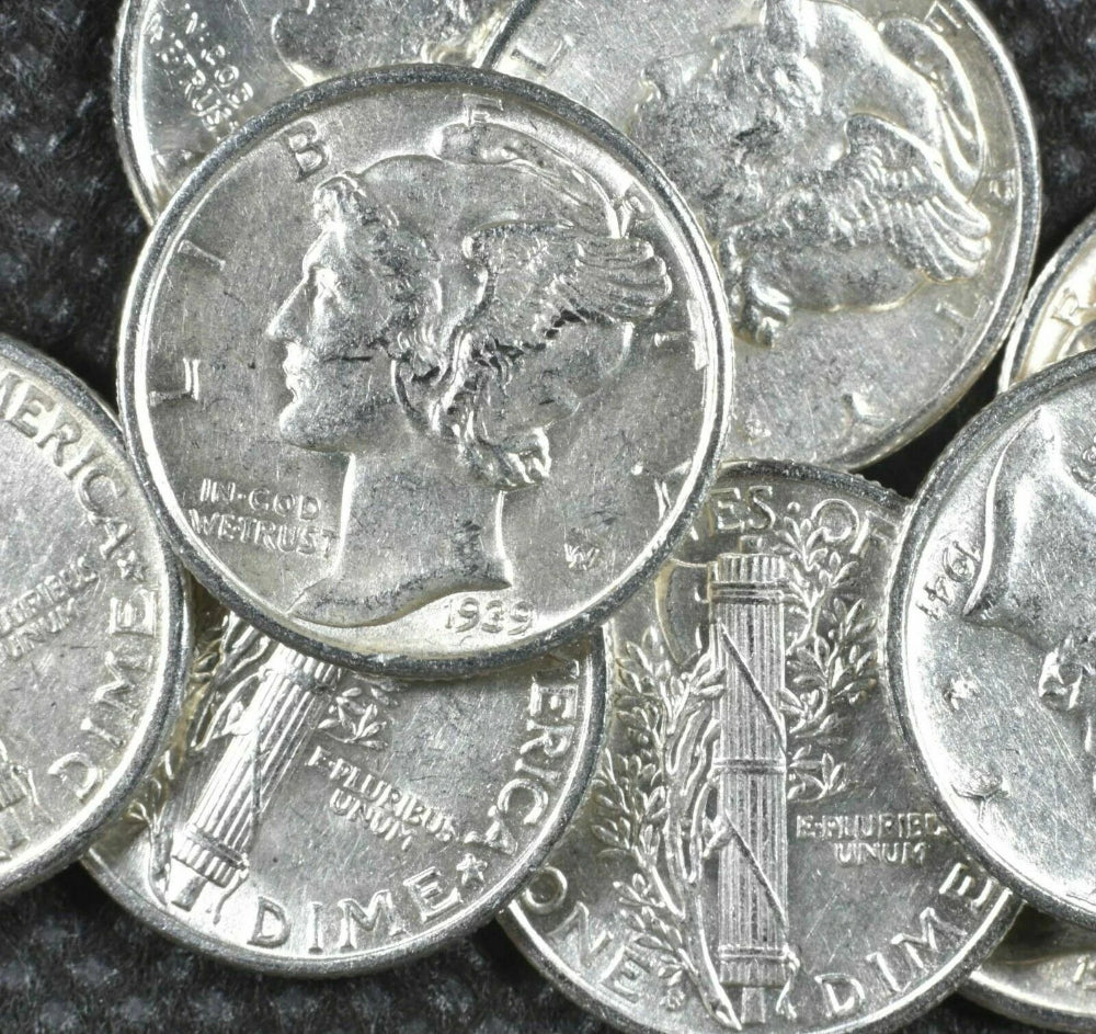Estate Coin Lot 10x Mercury Dimes Uncirculated 90% ✯ Silver Coins Unc ✯ 10x-4