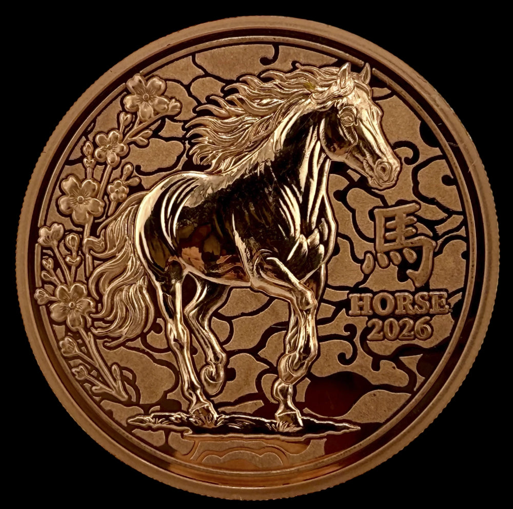 2026 Liberia Lunar Horse UHR Reverse Proof 5 oz Copper Coin w/ COA-1