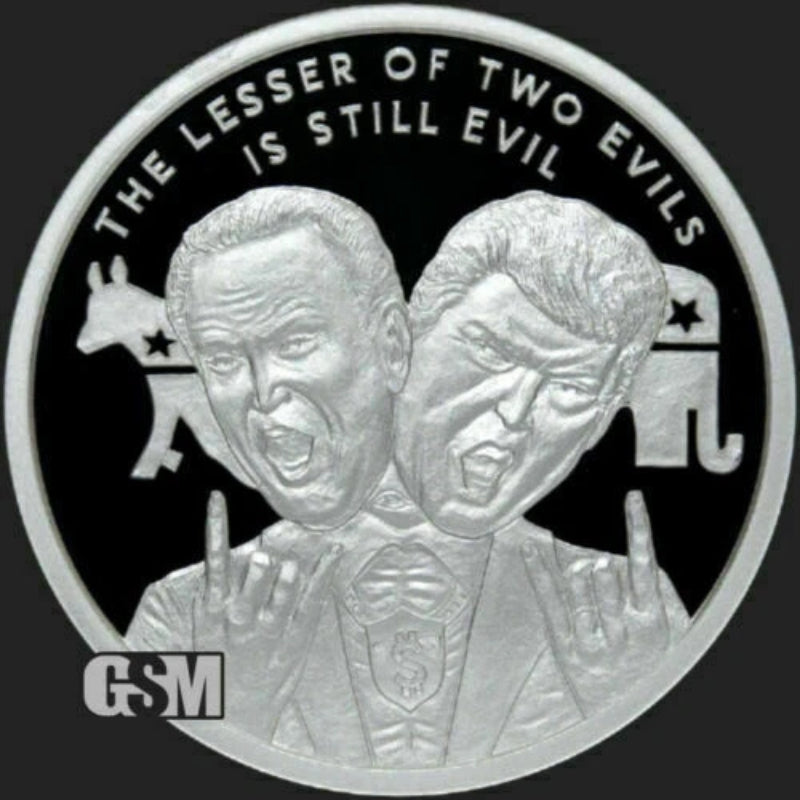 1 oz .999 Silver Shield Proof LESSER OF TWO EVILS Trump 2020 You Vote they win!-4