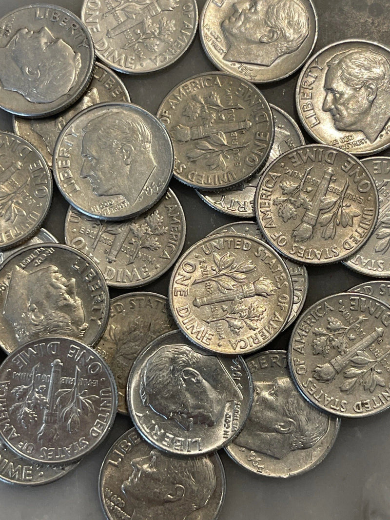 [Lot of 25] 1964 Roosevelt Dimes - ALL 1964 - 90% Silver CHOOSE # LOTS!-4