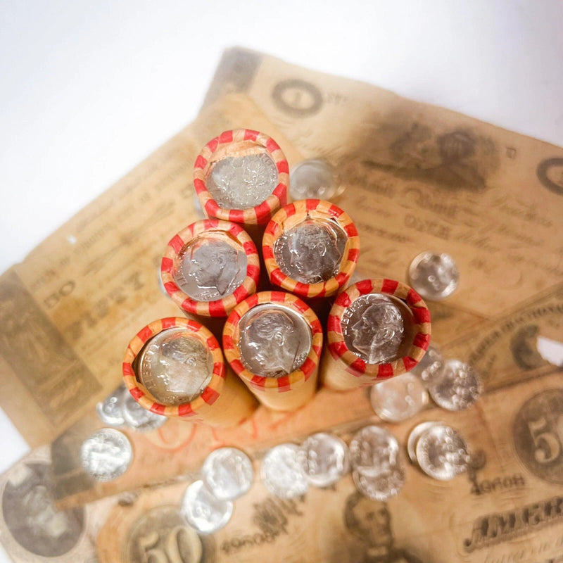 Rollo de centavos de trigo de 1909-1958 con moneda de diez centavos Roosevelt de plata BU | | REALMENTE SIN BUSCAR-5