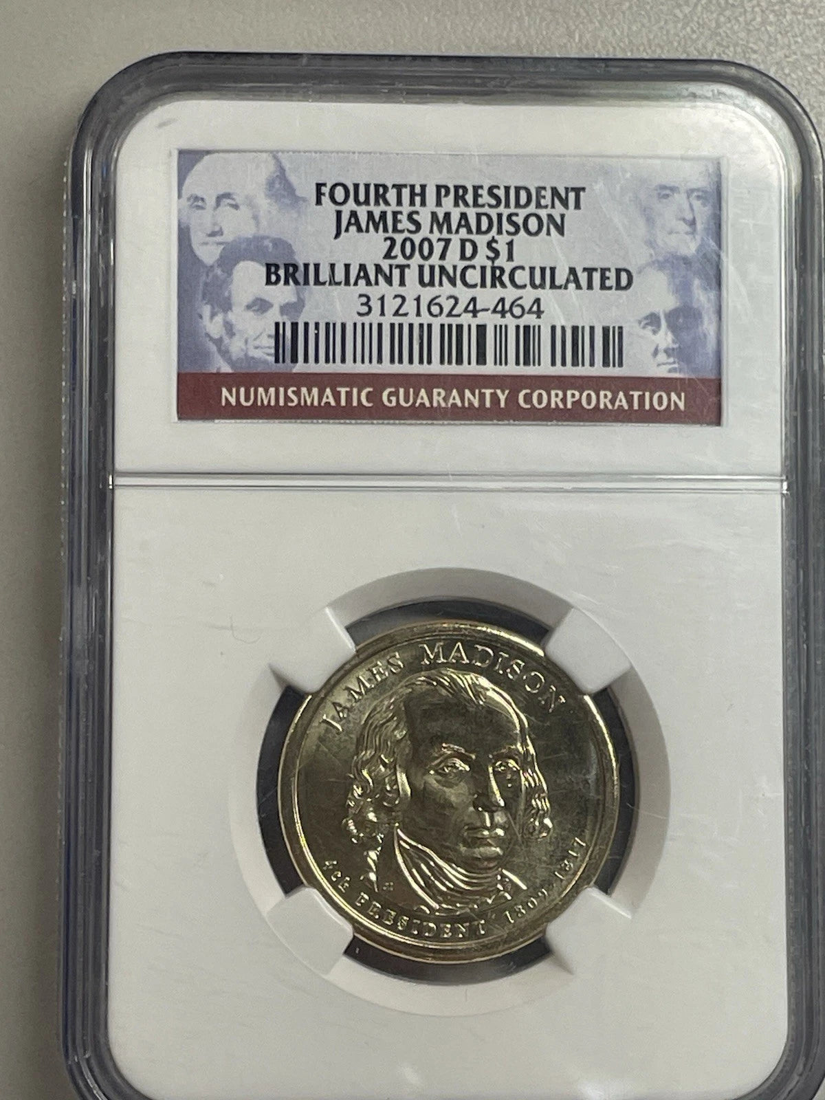 2007-D James Madison One Dollar NGC- Brilliant Uncirculated-4