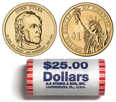 2009 John Tyler US President Dollar Coin Sealed Roll $25 NF String-1