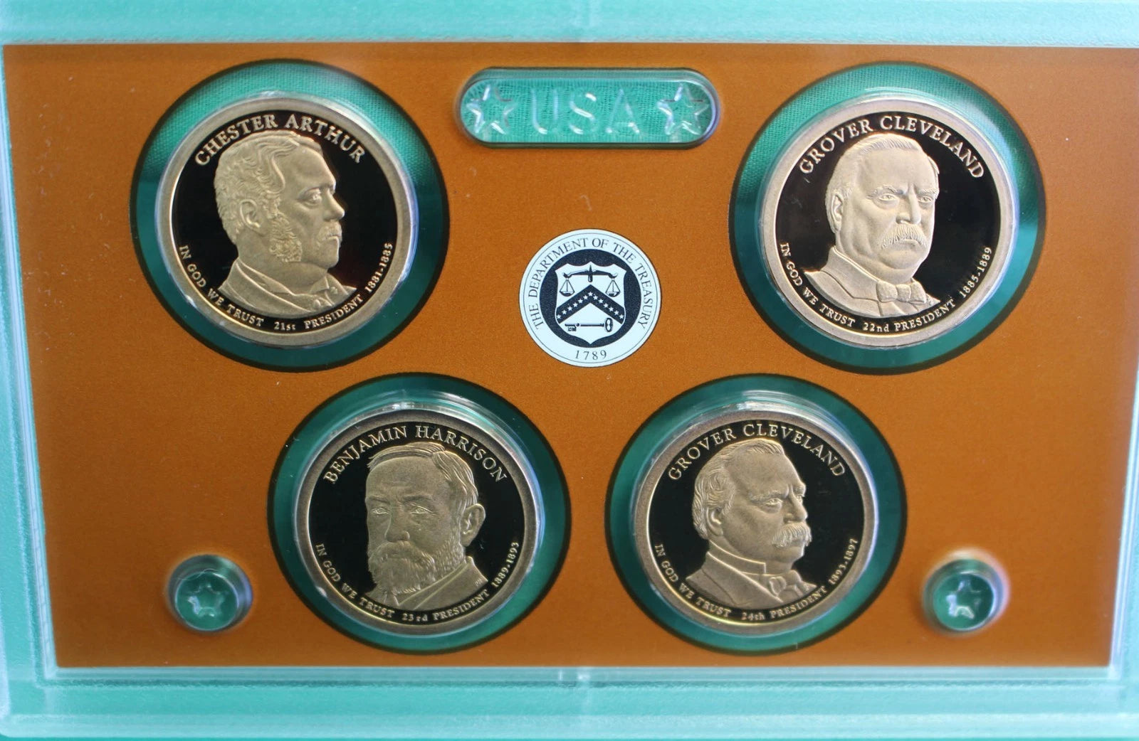 2012 S Presidential Dollar Proof Coin Set 4 Golden Dollars $1 with Box and COA-4