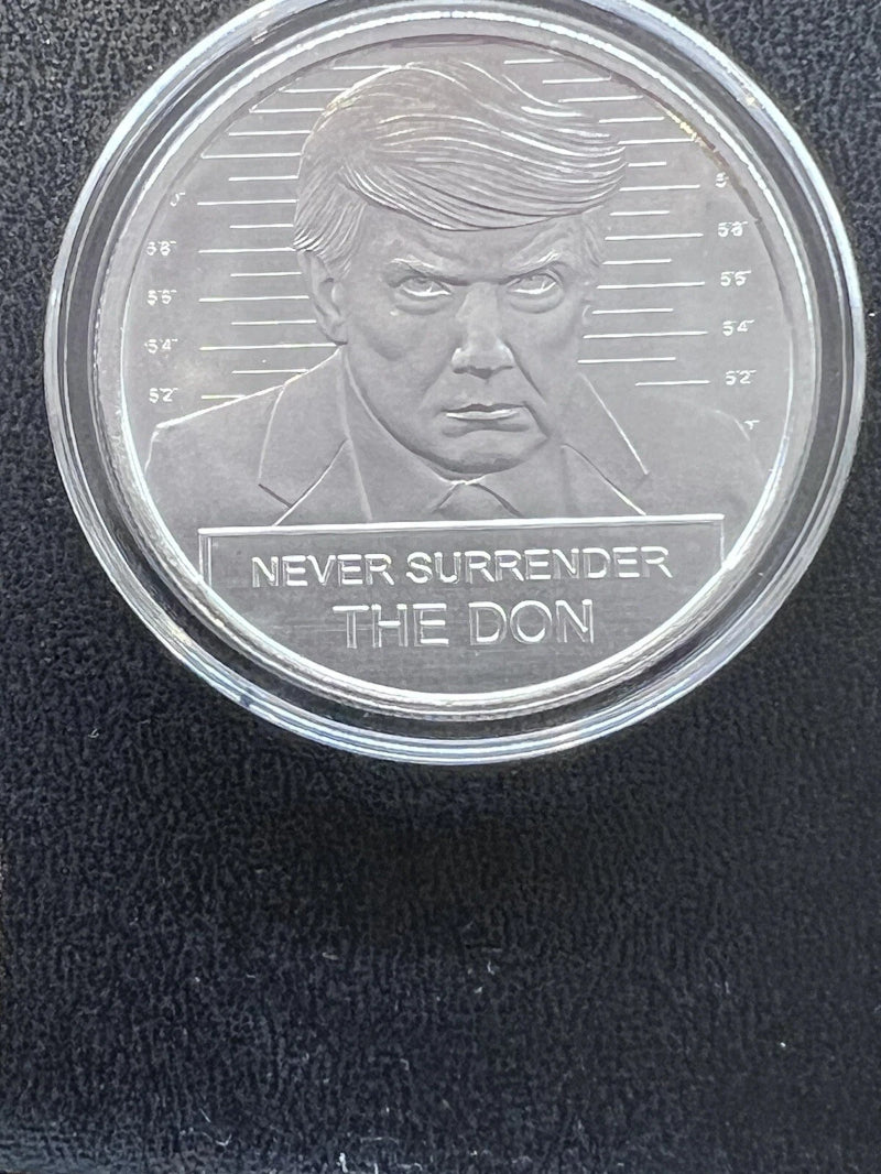 1 oz .999 Fine Silver Round Trump The Don Never surrender mugshot BU IN CAPSULE-4