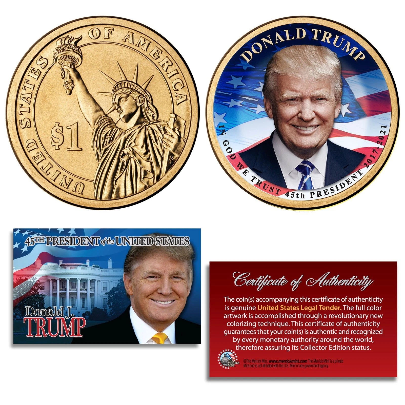 DONALD TRUMP 45th President Official Colorized Presidential Dollar $1 Coin-1