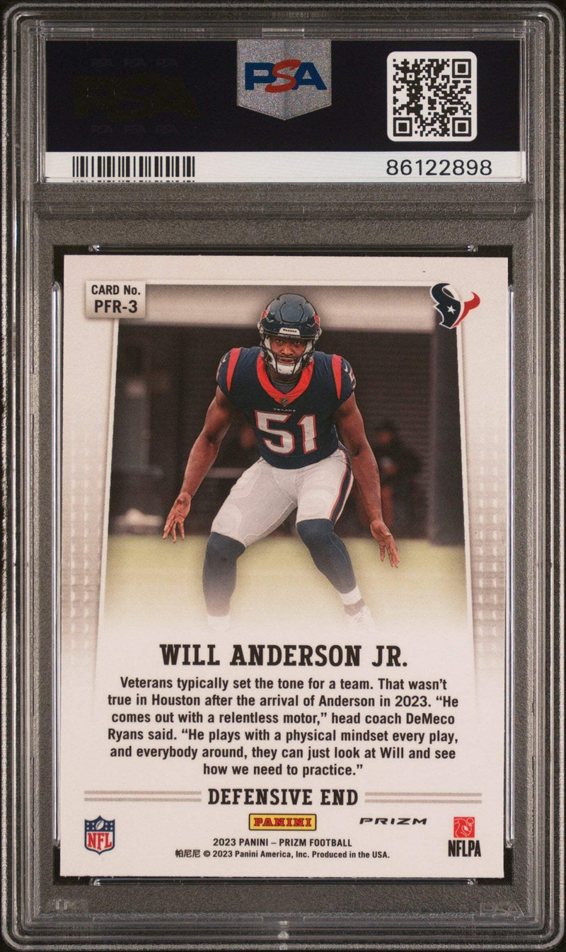 Graded 2023 Panini Prizm Will Anderson #PFR3 Flashback RC Football Card PSA 10-2