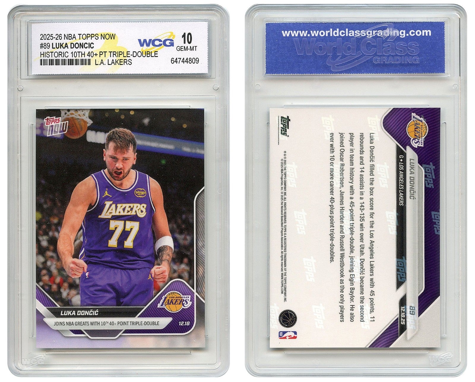 2025-26 NBA Topps LUKA DONCIC Historic 10th 40+ PT Triple-Double Card #89 GEM 10-1