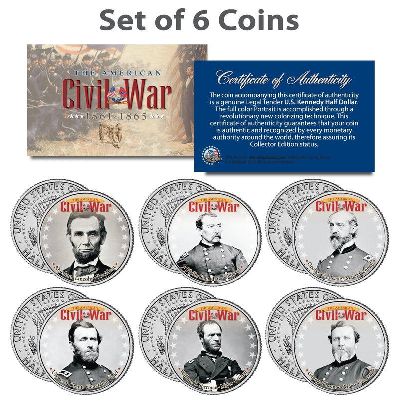 American CIVIL WAR North UNION LEADERS JFK Half Dollars 6-Coin Set LINCOLN GRANT-2
