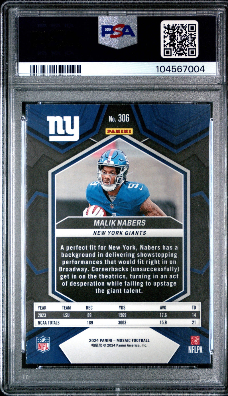 Graded 2024 Panini Mosaic Malik Nabers #306 Rookie RC Football Card PSA 10 Gem-2