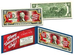 HAPPY VALENTINE'S DAY Keepsake Gift $2 Bill U.S. Legal Tender with Folio & COA-1