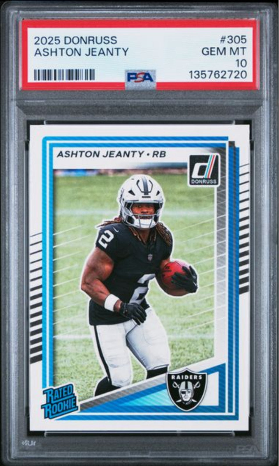 Graded 2025 Panini Donruss Ashton Jeanty #305 Rookie RC Football Card PSA 10