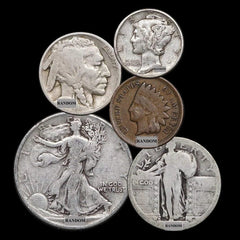 Juego de colección de 5 monedas: 90 % plata antigua estadounidense, búfalo indio, certificado de plata gratuito-1