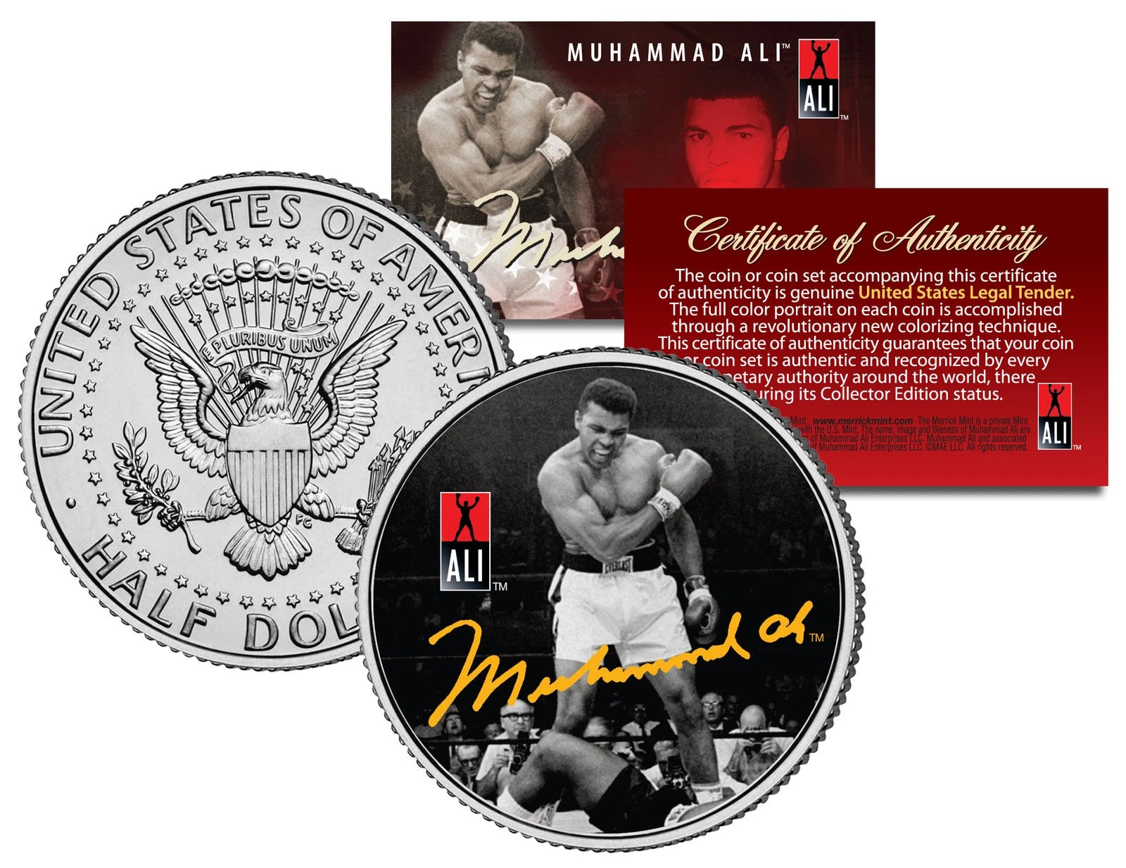 Muhammad Ali "Liston Knockout" JFK Kennedy Half Dollar US Coin *Licensed*