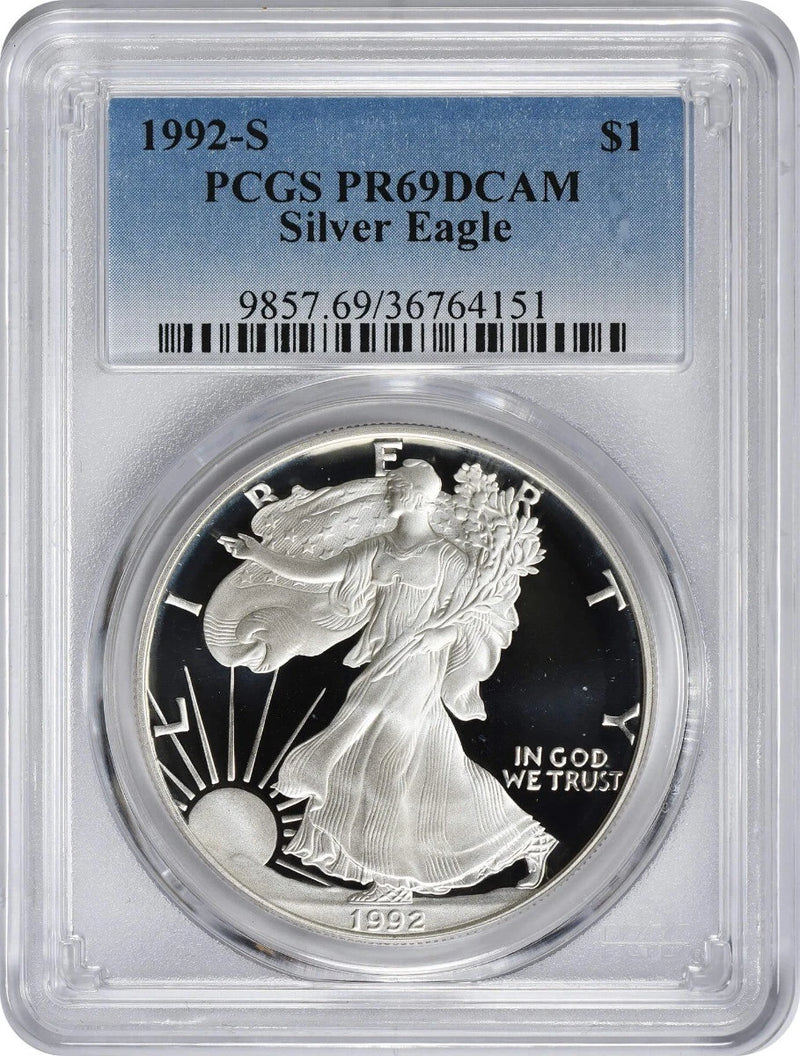 1992-S American Silver Eagle Dollar PR69DCAM PCGS Proof 69 Deep Cameo-1