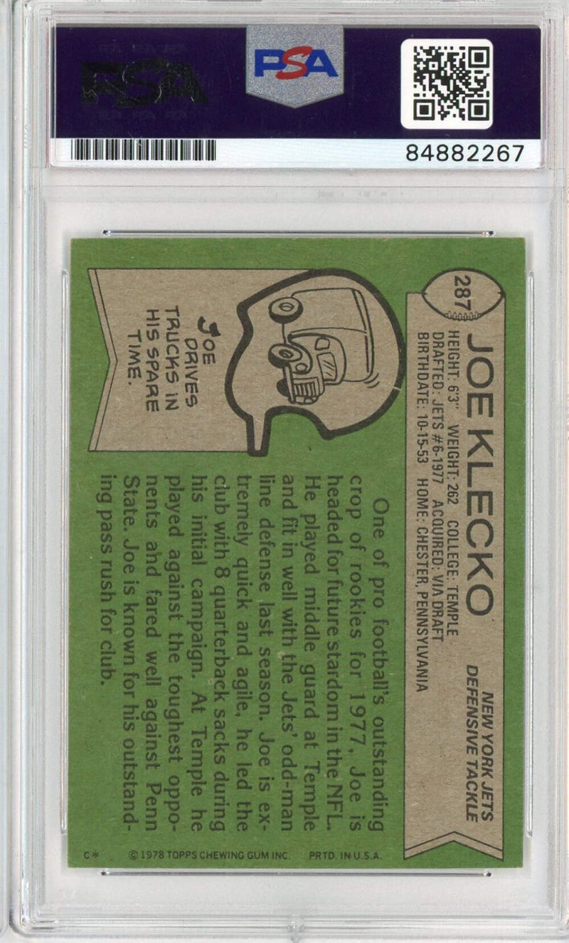 Graded 1978 Topps Joe Klecko #287 Rookie RC Football Card PSA Auth Auto Grade-2