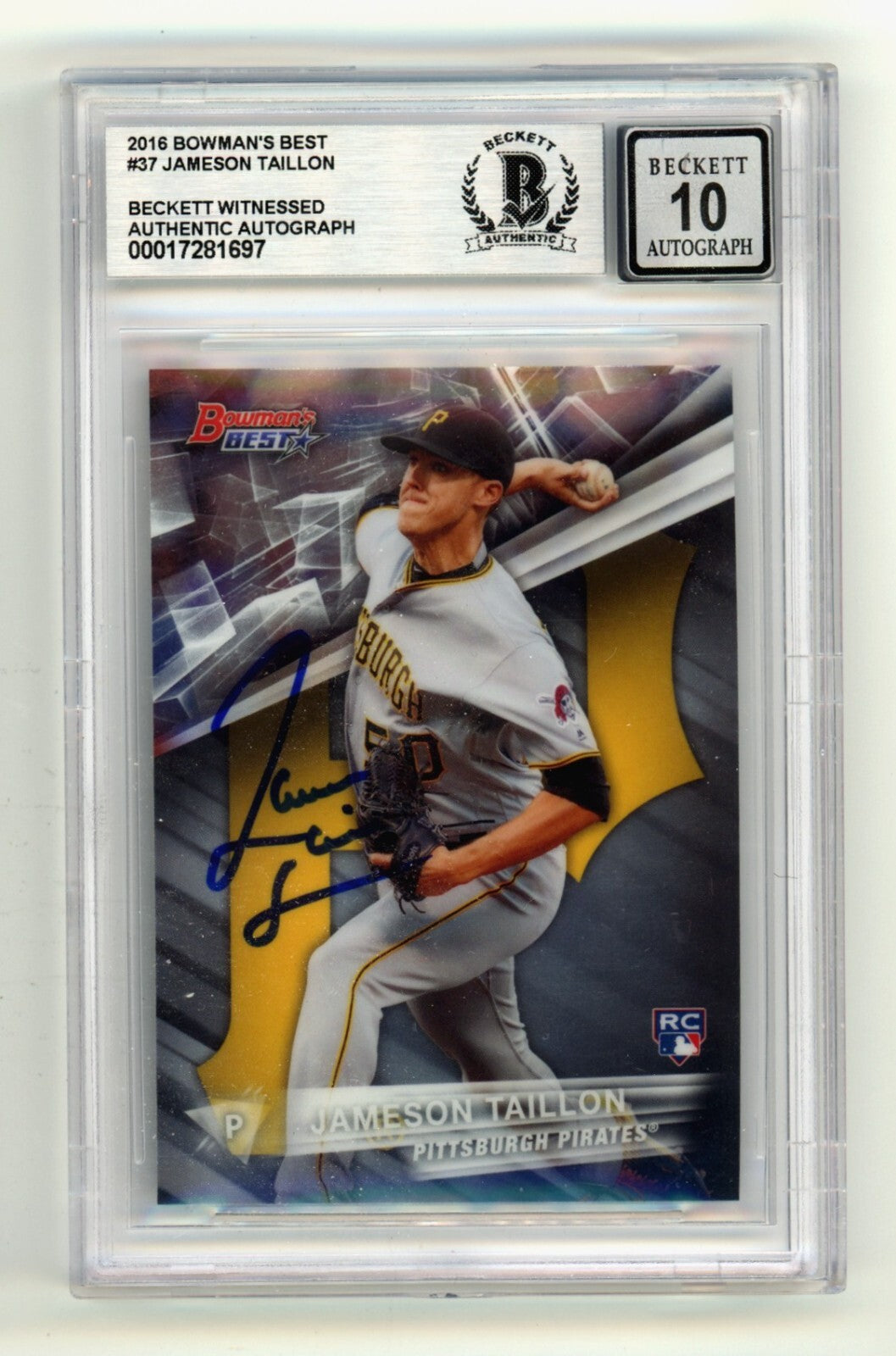 Jameson Taillon 2016 Bowman's Best #37 Signed Rookie RC Beckett BGS 10 Auto Cubs-1