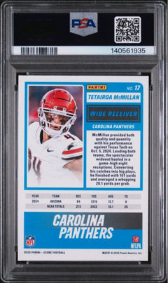 Graded 2025 Panini Score Tetairoa McMillan #17 Rookie RC Card PSA 10 Gem Mint-2