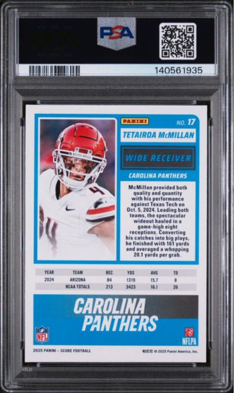 Graded 2025 Panini Score Tetairoa McMillan #17 Rookie RC Card PSA 10 Gem Mint-2