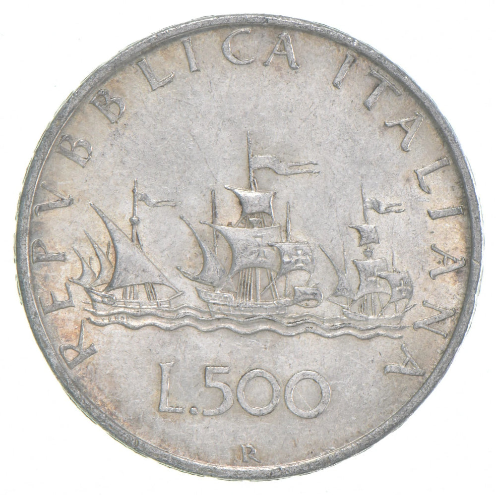 1958 Christopher Columbus Anniversary Italy 500 Lire Coin Silver