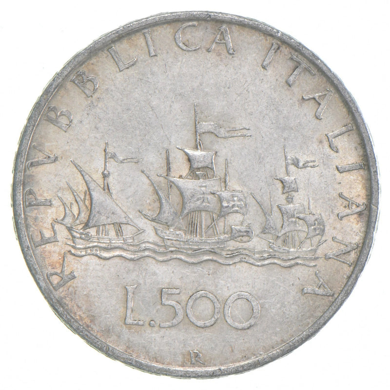 1958 Christopher Columbus Anniversary Italy 500 Lire Coin Silver-1
