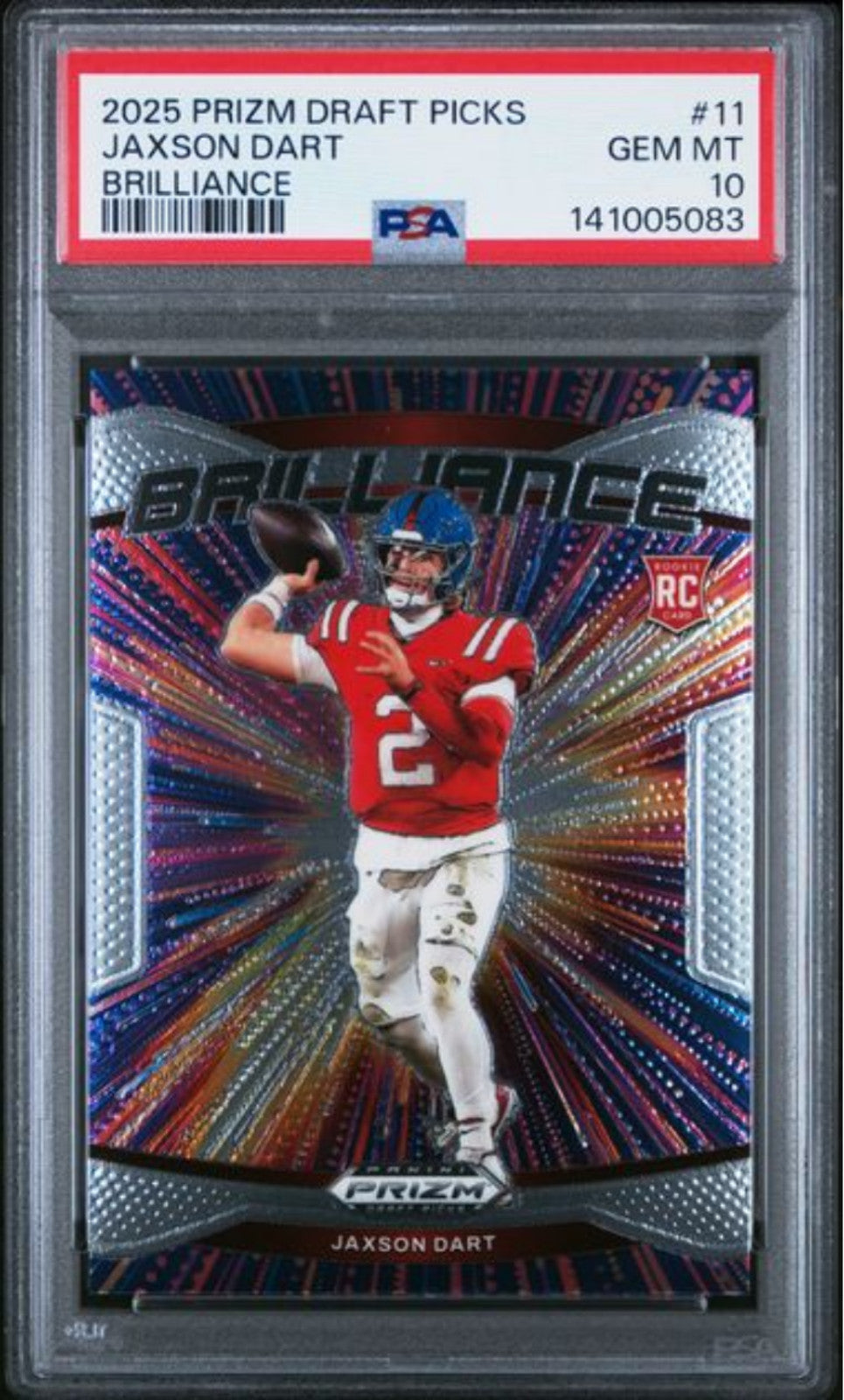 Graded 2025 Panini Prizm DP Jaxson Dart #11 Brilliance RC Football Card PSA 10-1
