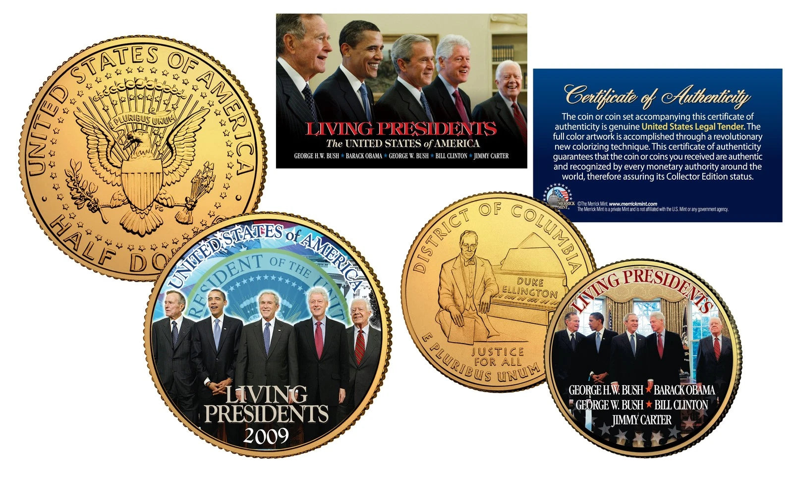 LIVING PRESIDENTS DC Quarter & JFK Dollar 2-Coin Set BUSH CLINTON OBAMA CARTER-1