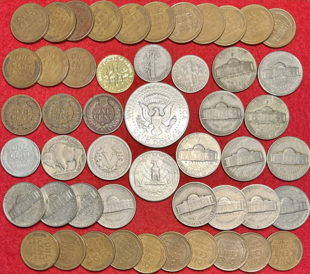 GRAN LOTE DE LINGOTES DE COLECCIÓN DE MONEDAS ESTADOUNIDENSES - MEDIO DÓLAR DE PLATA AL 90 % - 3/4 LB ¡100 monedas!-4
