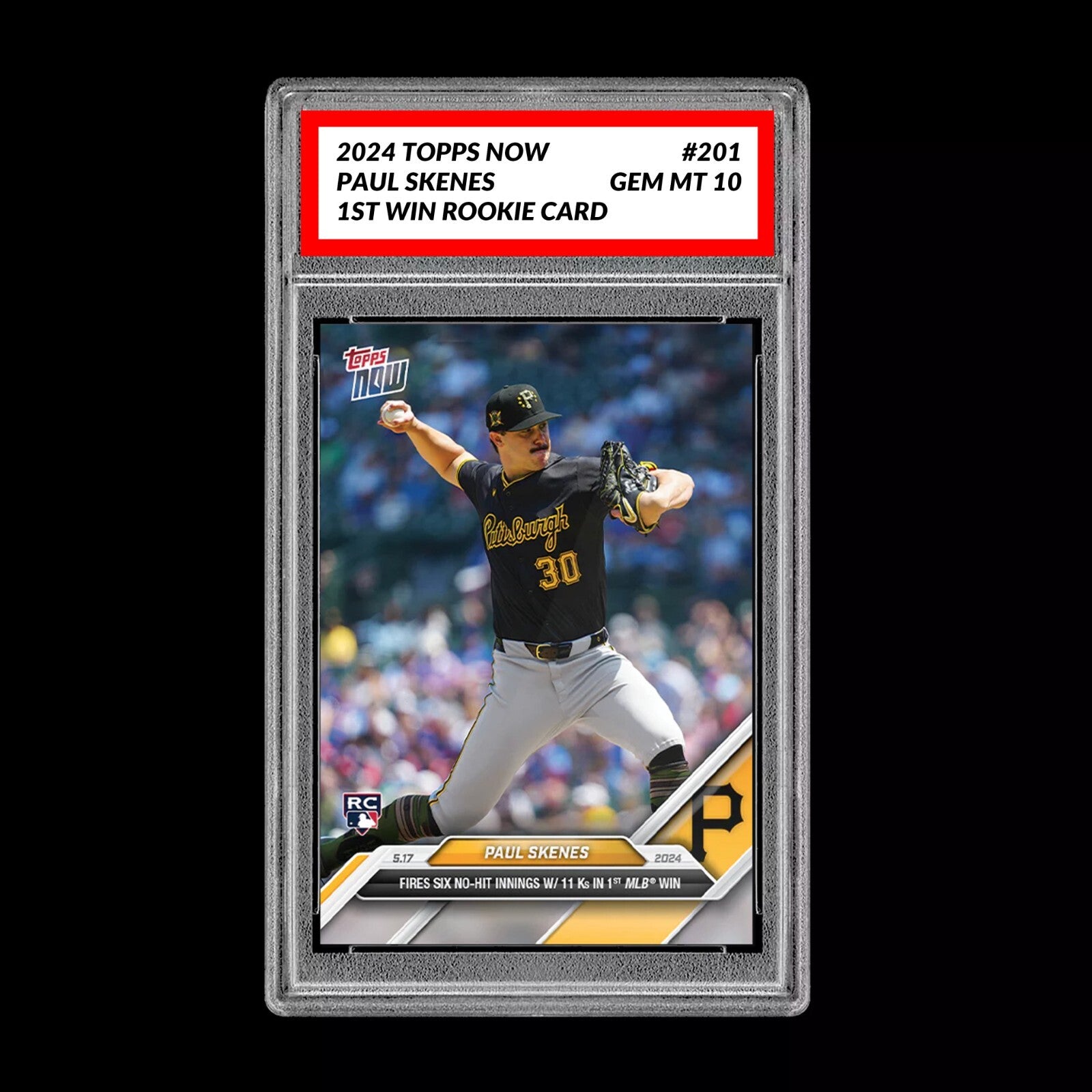 Graded 10 Paul Skenes #201 1st MLB WIN 2024 Topps Now RC Rookie Card Pirates