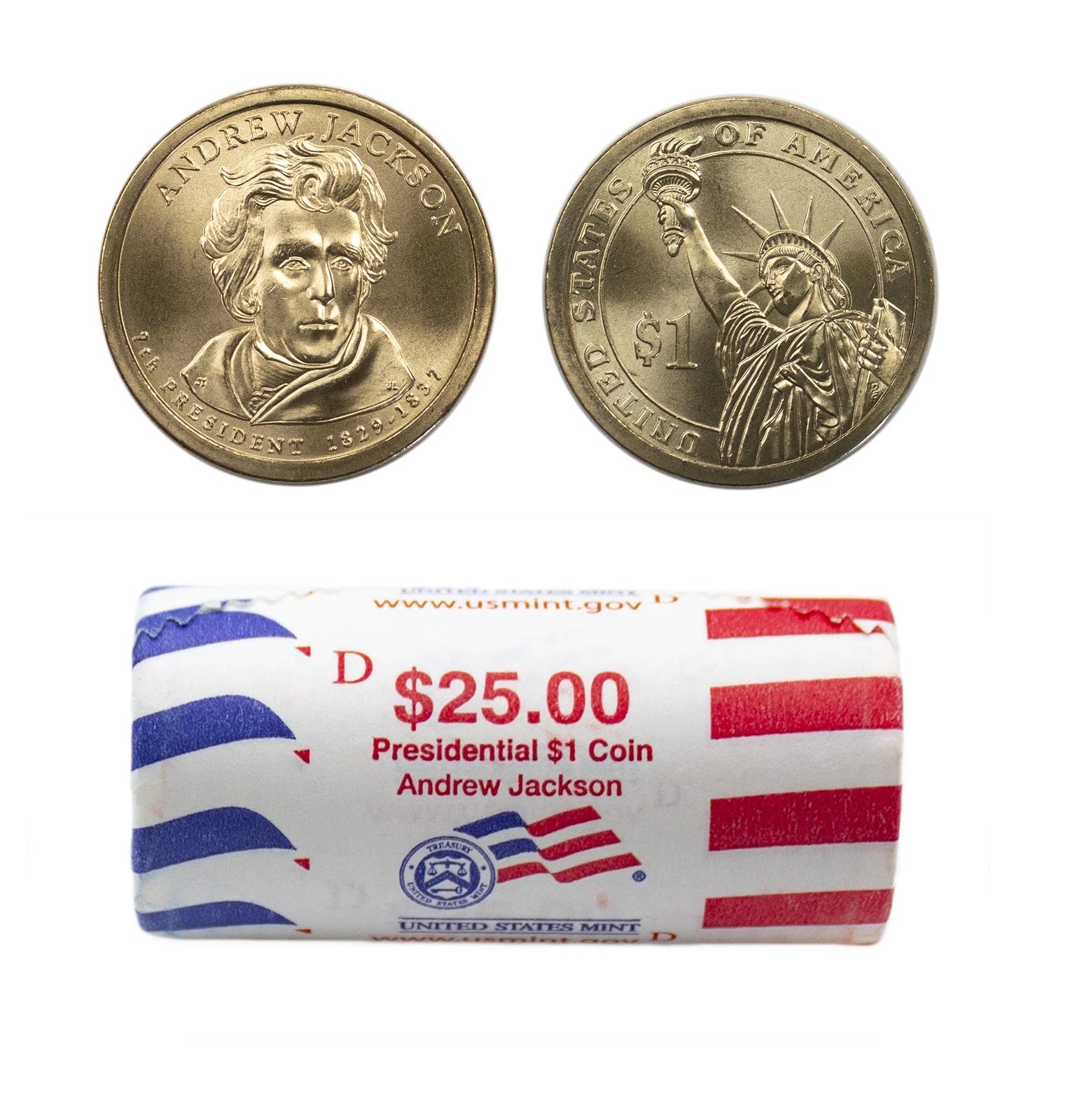2008 -D Andrew Jackson Presidential Dollar Mint Roll BU 25 US Coin-7