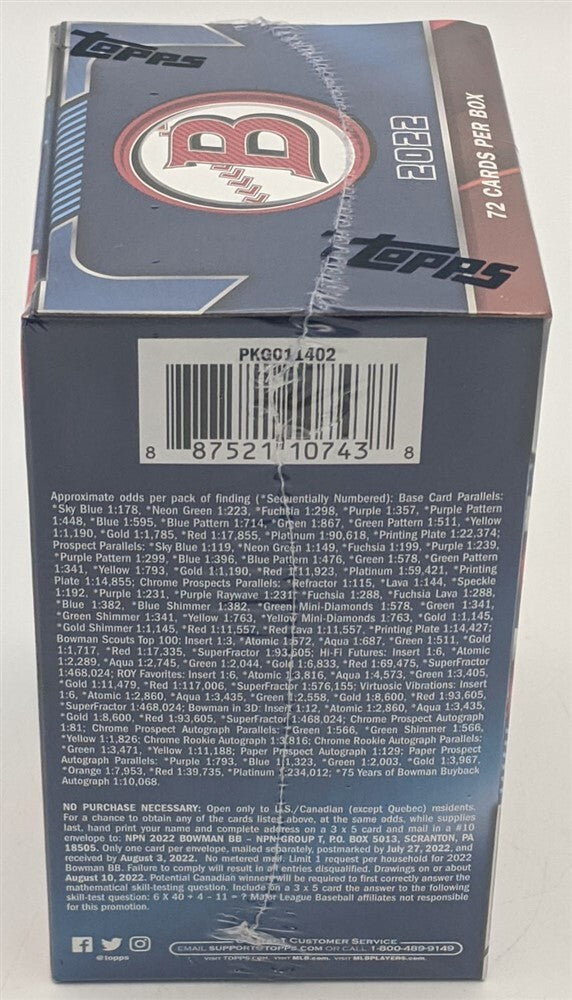 2022 Topps Bowman MLB Baseball Cards Factory Sealed 6 Pack Blaster Box-2