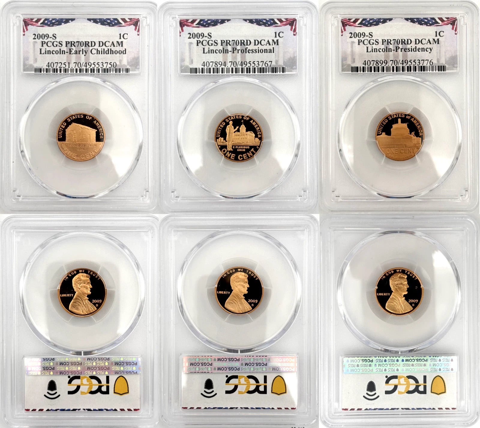 2009 S 3 Coin PCGS 70 RD DCAM Proof Special Release Lincolns, Childhood/Pro/Pres-7