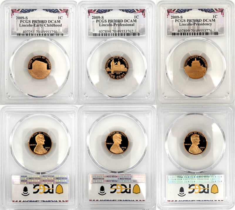2009 S 3 Coin PCGS 70 RD DCAM Proof Special Release Lincolns, Childhood/Pro/Pres-7