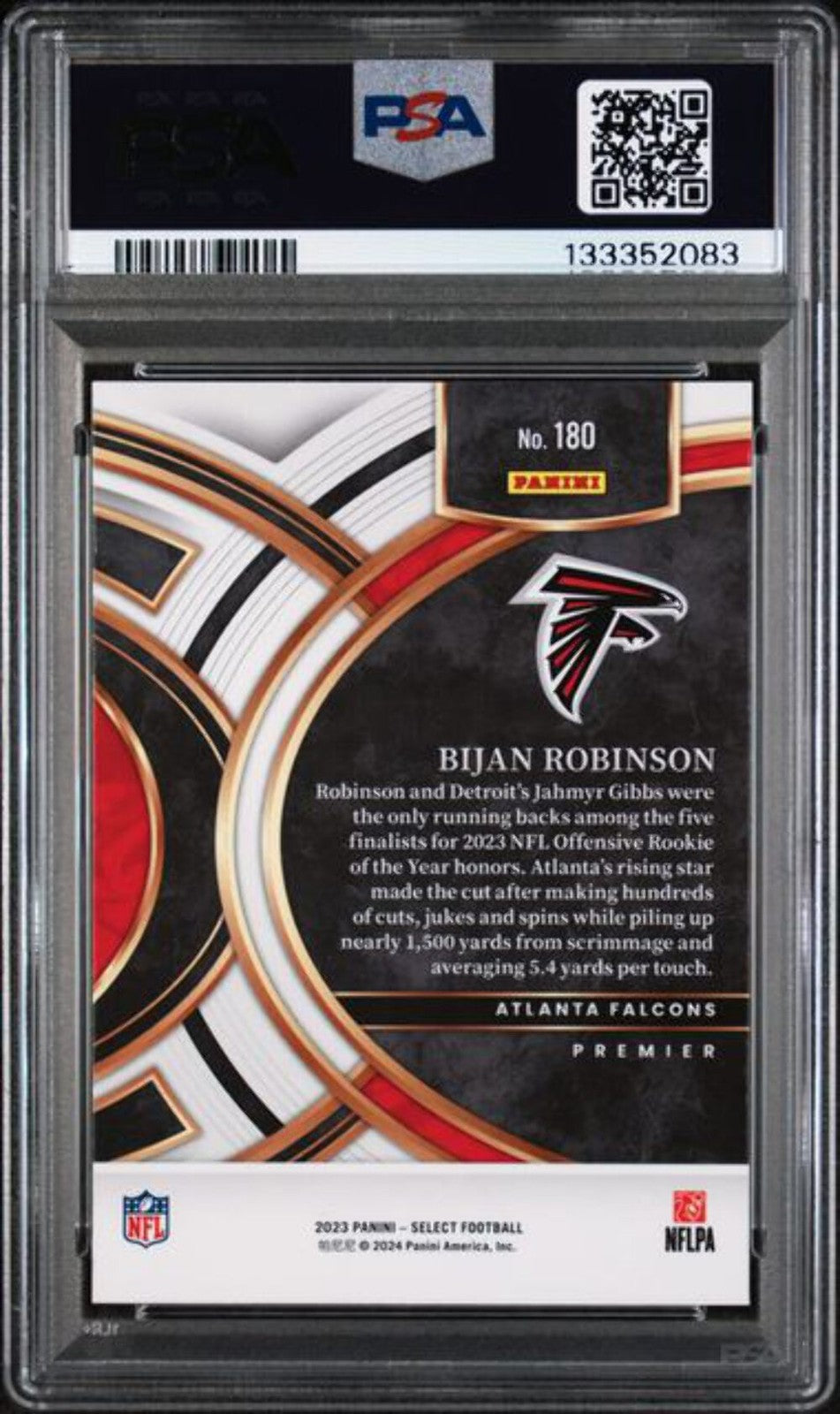Graded 2023 Panini Select Bijan Robinson #180 Rookie RC Football Card PSA 10 Gem-2