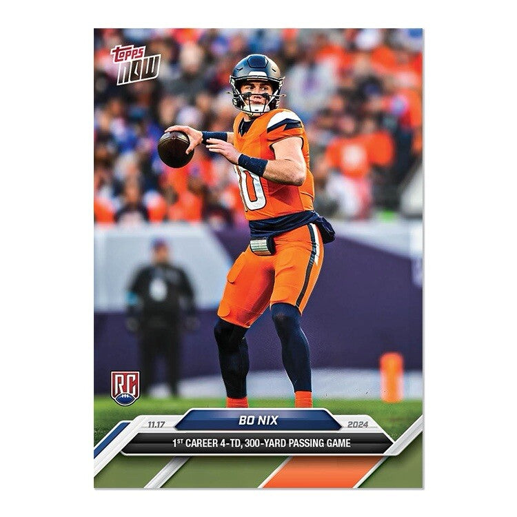 Graded 10 Bo Nix #12 2024 Topps Now RC Rookie 4-TD 300-Yard Passing Card