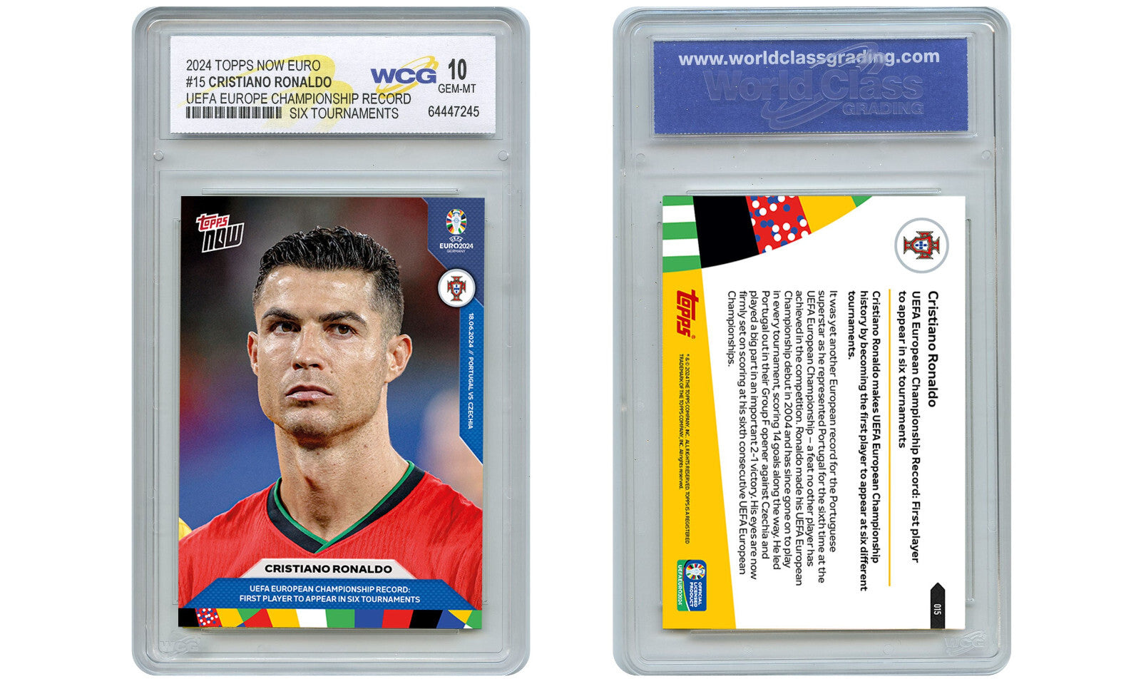 2024 Topps Euro CRISTIANO RONALDO Soccer Championship Record Card #15 - GEM 10-1