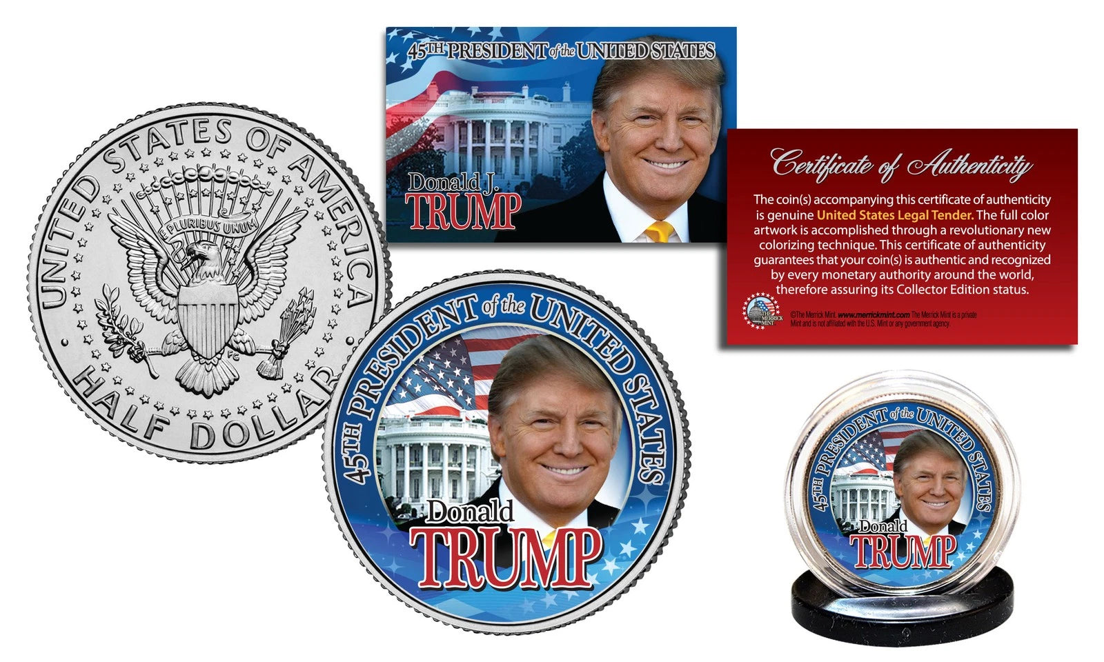 DONALD TRUMP 45th President 2016 OFFICIAL U.S. JFK Half Dollar Coin WHITE HOUSE-1