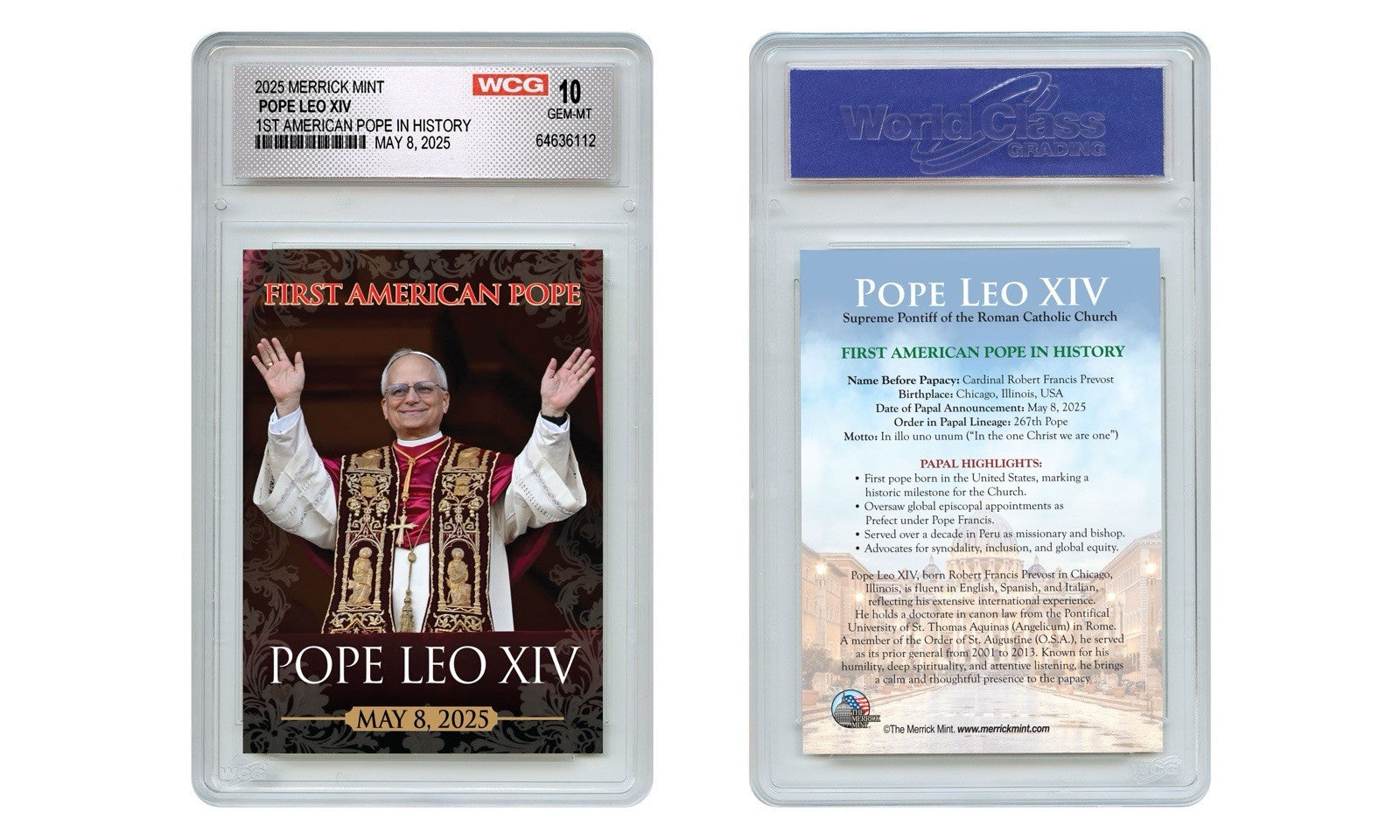 2025 POPE LEO XIV Official Premium Trading Card - GRADED GEM MINT 10-2