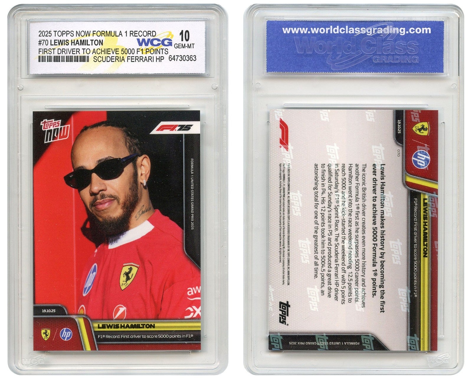 2025 Topps LEWIS HAMILTON First Driver To 5000 F1 Points Card #70 - GEM MINT 10