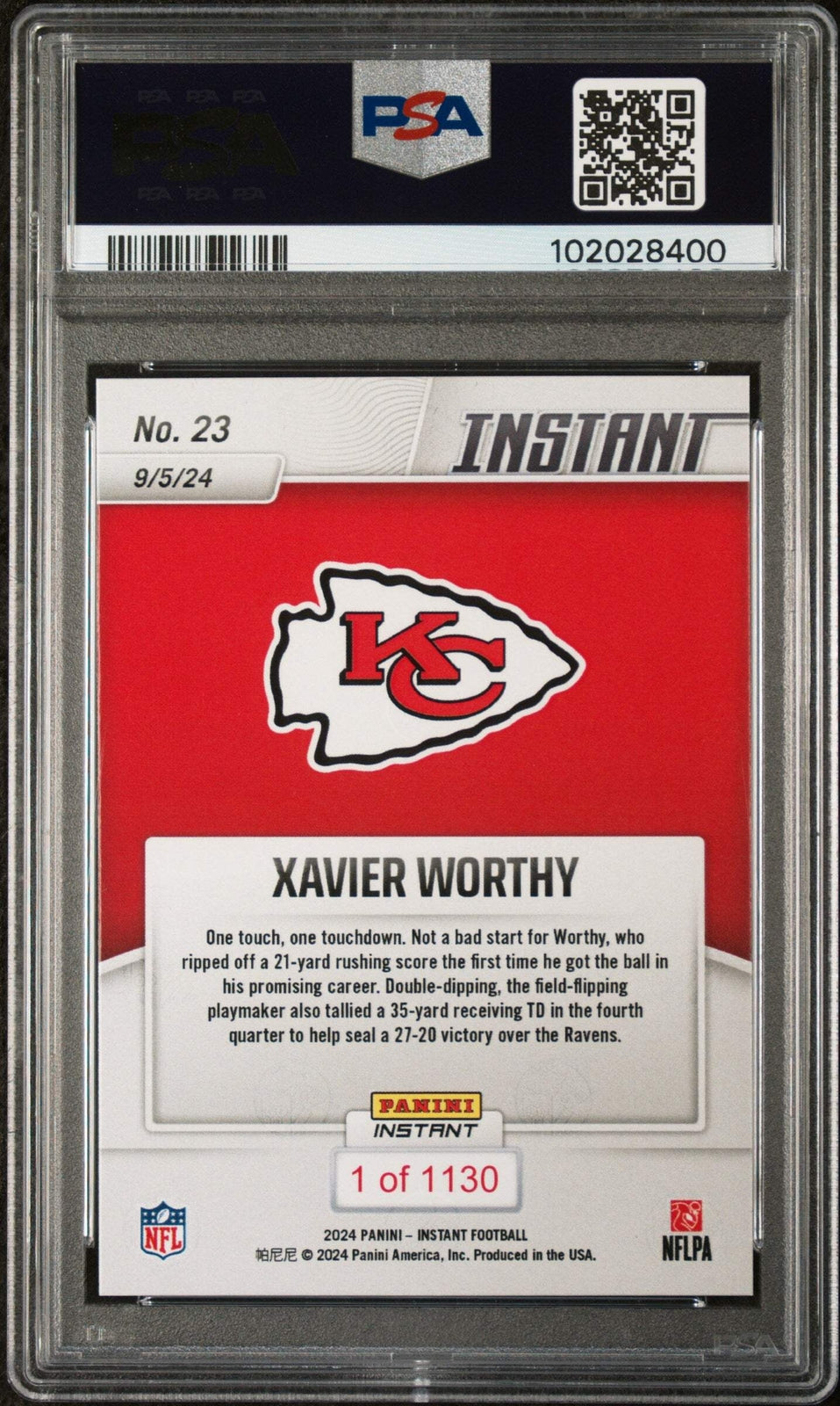 Graded 2024 Panini Instant NFL Xavier Worthy #23 Rookie RC Football Card PSA 10