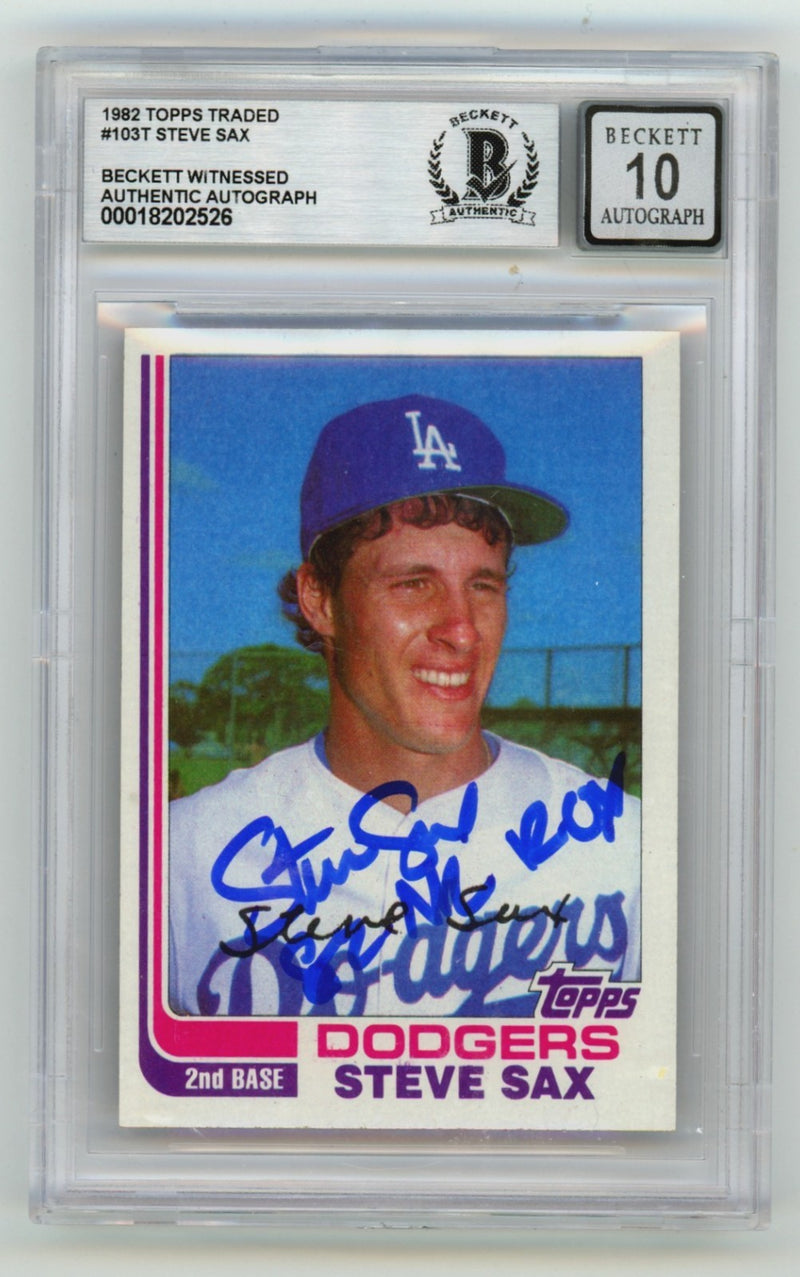 Steve Sax 1982 Topps Traded #103T Signed RC w/ 82 NL ROY Beckett BGS 10 Auto-1