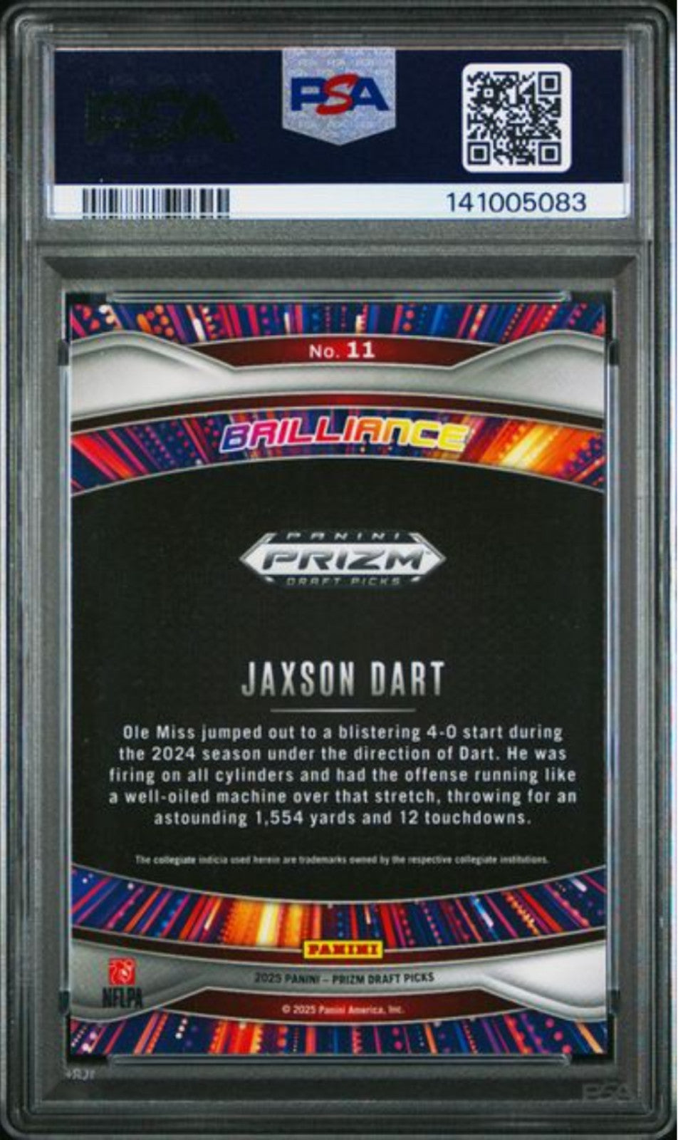 Graded 2025 Panini Prizm DP Jaxson Dart #11 Brilliance RC Football Card PSA 10