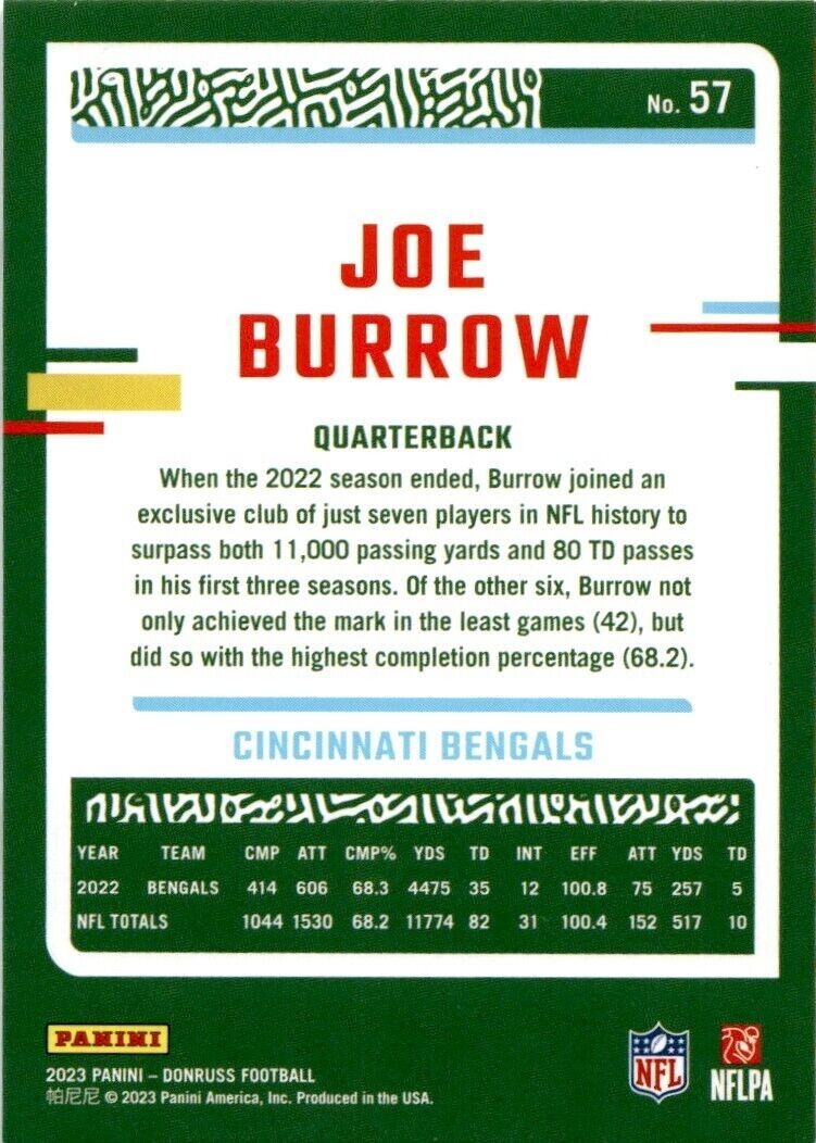 Cincinnati Bengals 2023 Donruss Factory Team Set Joe Burrow Chase 4 Rookie Cards-5