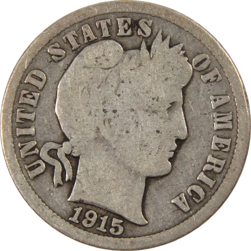 1915 Barber Dime G Good Silver 10c Coin-1