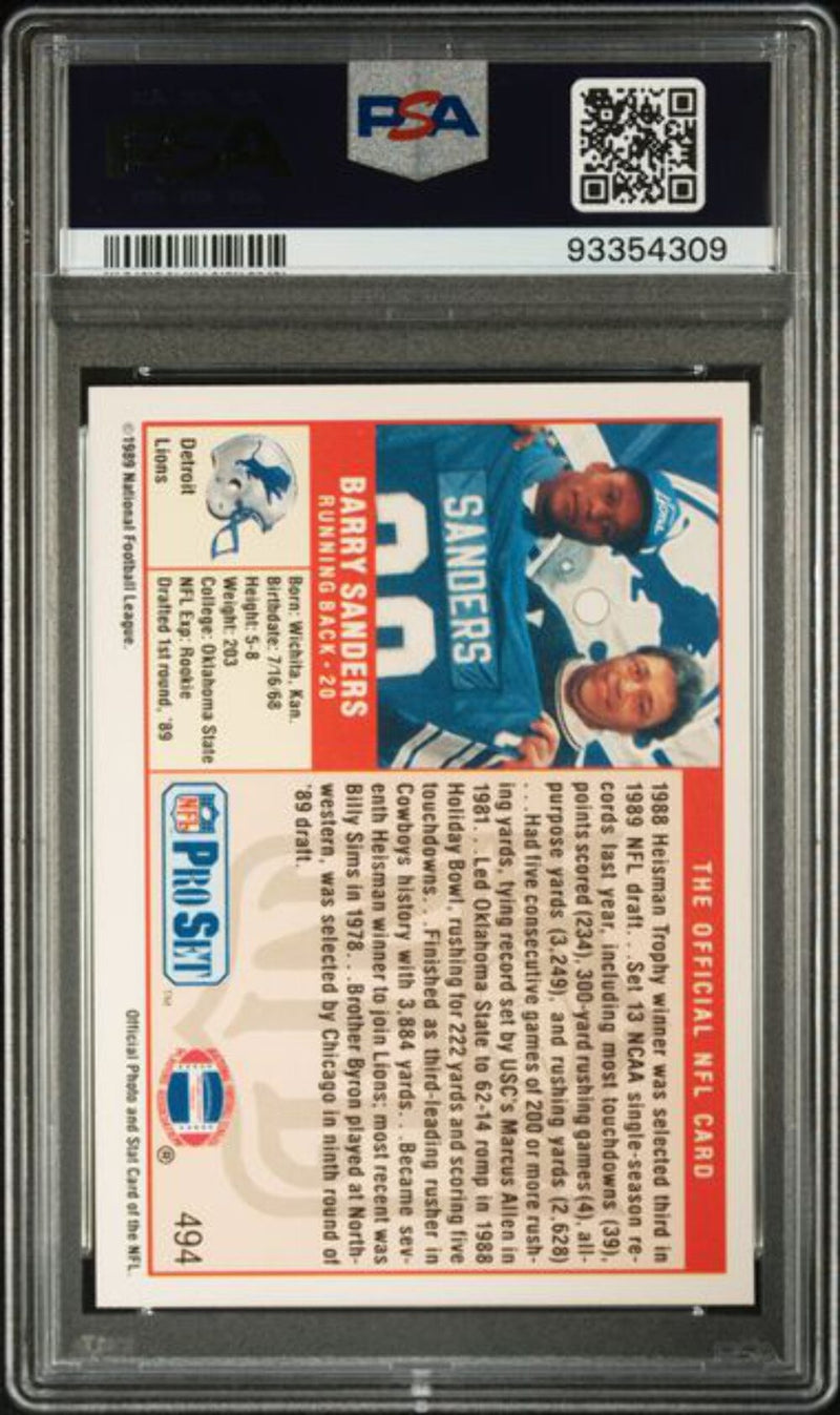 Graded 1989 Pro Set Barry Sanders #494 Rookie RC Football Card PSA 10 Gem Mint-2