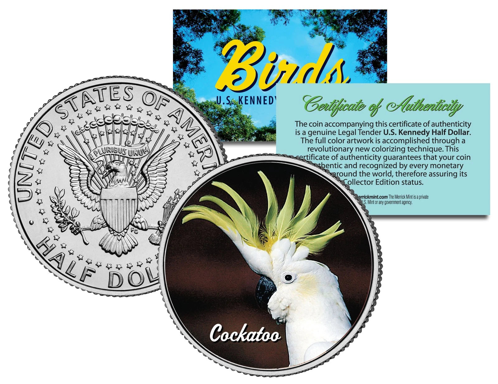 COCKATOO BIRD JFK Kennedy Half Dollar US Colorized Coin-1