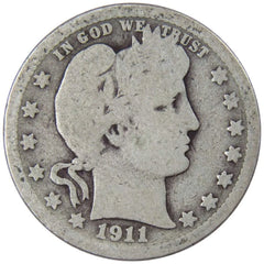 1911 Barber Quarter G Good 90% Silver 25c US Type Coin Collectible-1