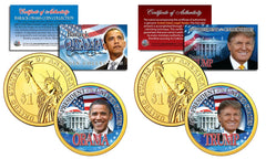 TRUMP & OBAMA U.S Mint Colorized PRESDIENTIAL $1 Dollar Coins + 3rd Coin FREE-1