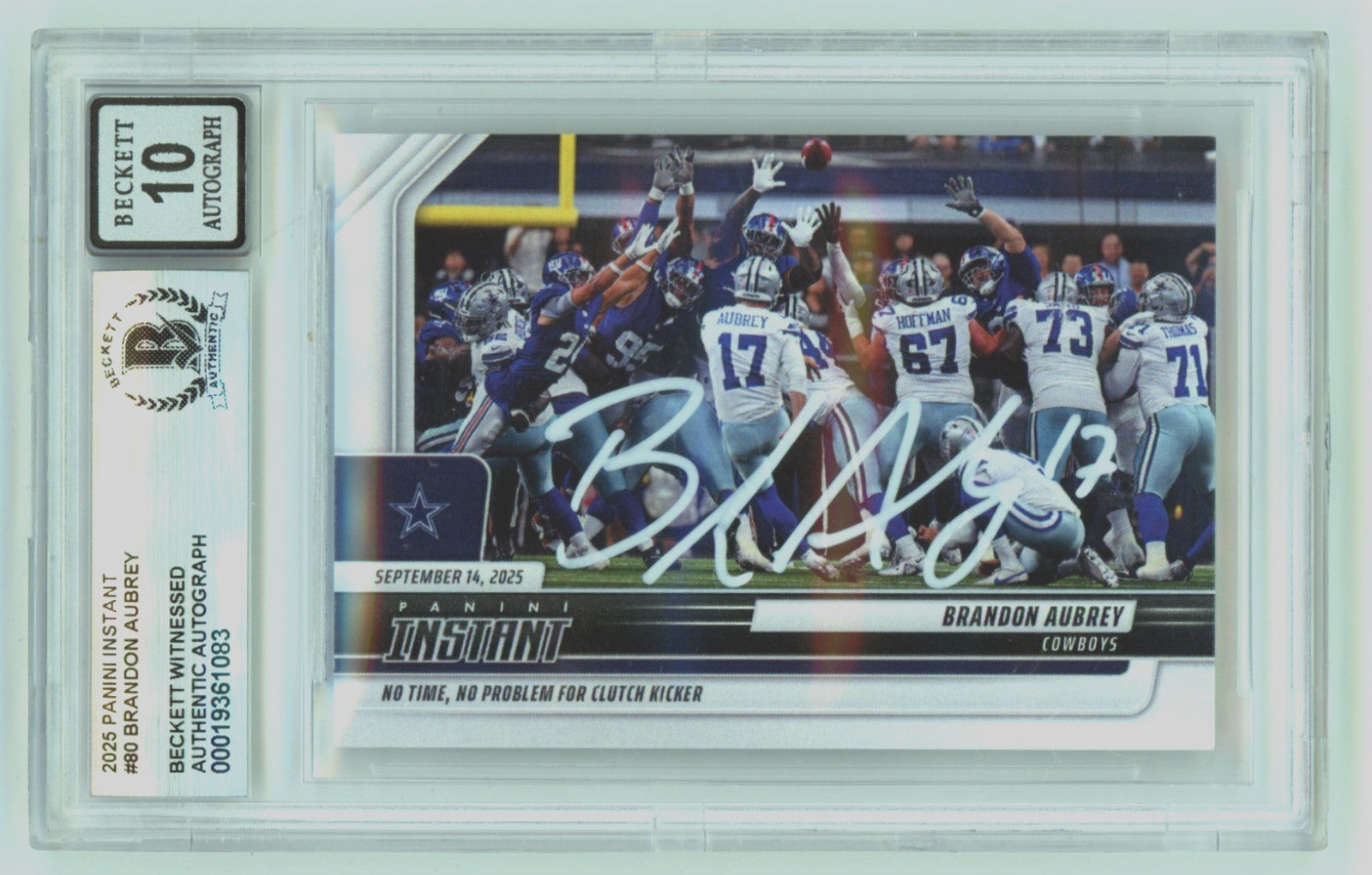 Brandon Aubrey 2025 Panini Instant #80 Sept. 14 2025 Signed Beckett BGS 10 Auto-1
