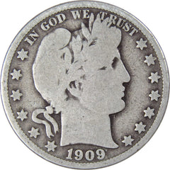 1909 Barber Half Dollar G Good 90% Silver 50c US Type Coin Collectible-1